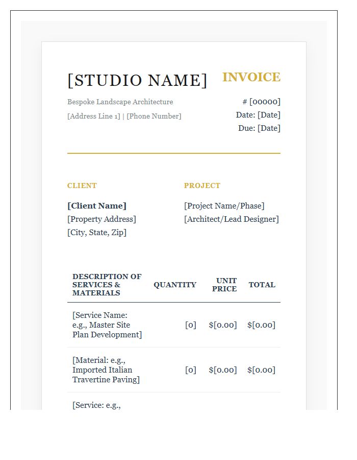 Luxury Landscape Design Service Invoice Template