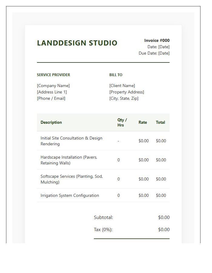Modern Landscaping Design Service Invoice Template