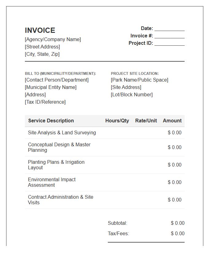 Municipal Landscape Design Service Invoice Template