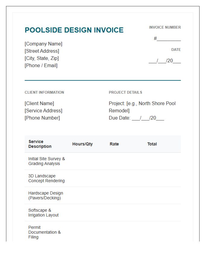 Poolside Landscape Design Service Invoice Template