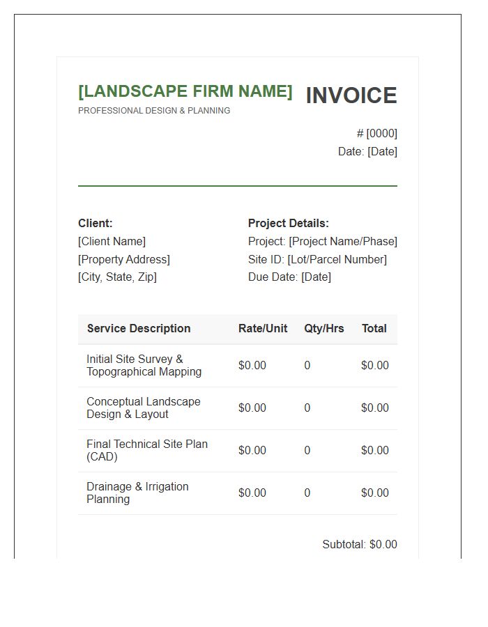 Professional Landscape Site Plan Invoice Template