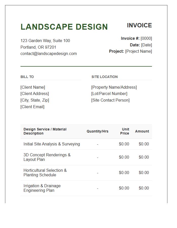 Professional Landscaping Project Design Invoice Template
