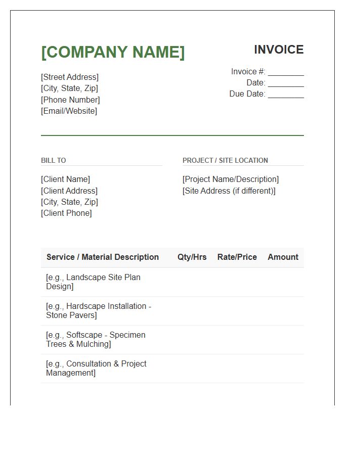 Residential Landscaping Design Service Invoice Template