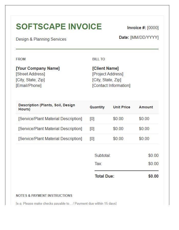 Softscape Planning And Design Invoice Template
