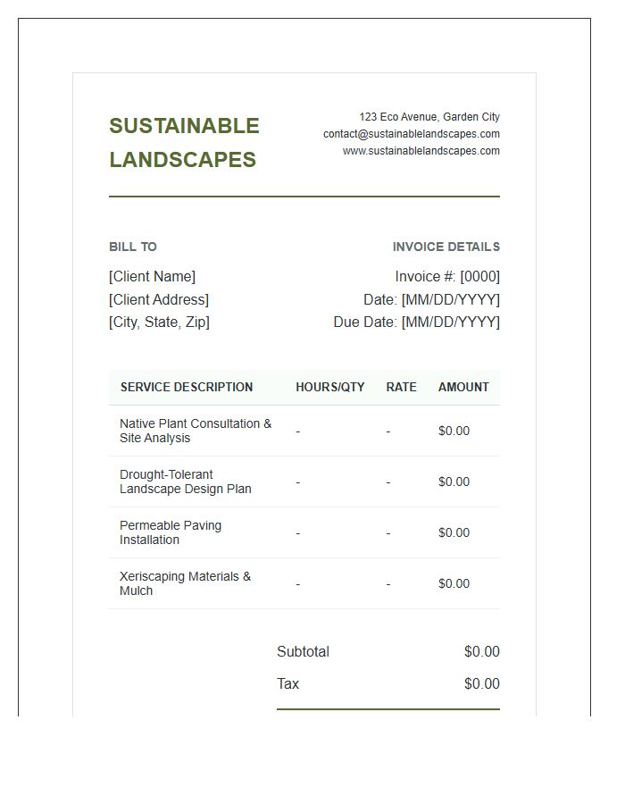 Sustainable Landscape Design Service Invoice Template
