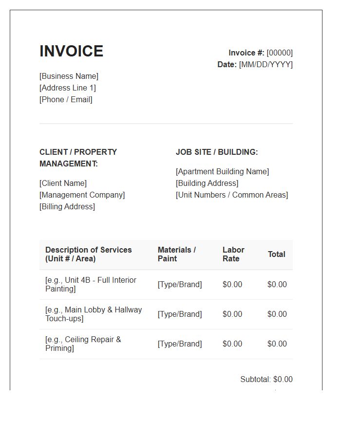 Apartment Building Interior Painting Invoice Template