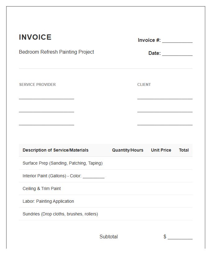Bedroom Refresh Painting Project Invoice Template
