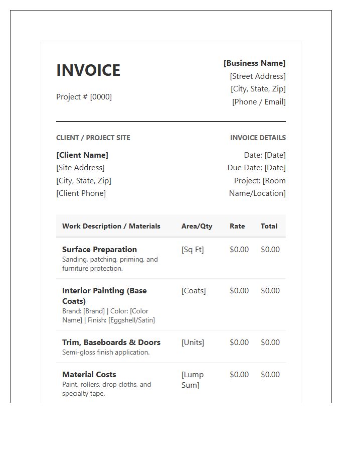 Detailed Wall Painting Project Invoice Template