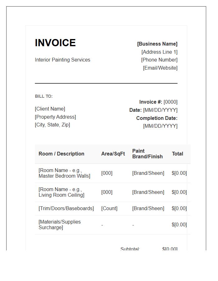 Final Completion Interior Painting Invoice Template