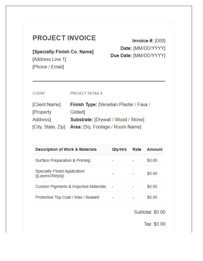 Interior Specialty Finish Project Invoice Template