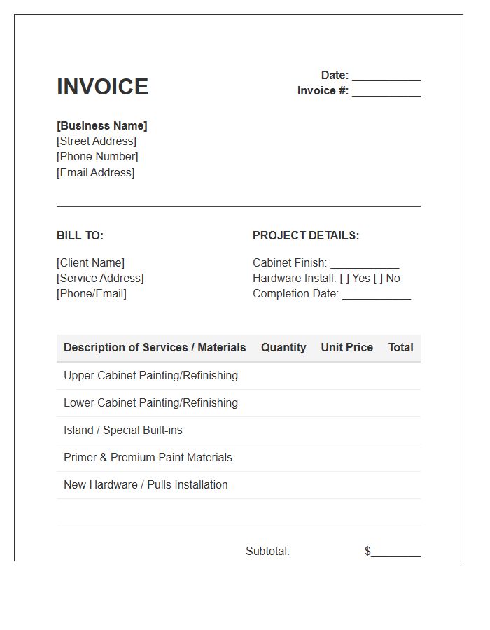 Kitchen Cabinet Painting Service Invoice Template
