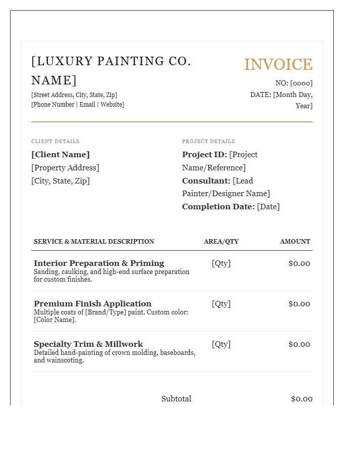 Luxury Residential Painting Contract Invoice Template