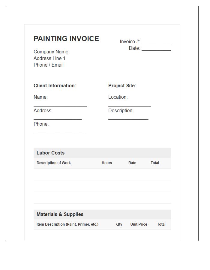 Material And Labor Painting Invoice Template
