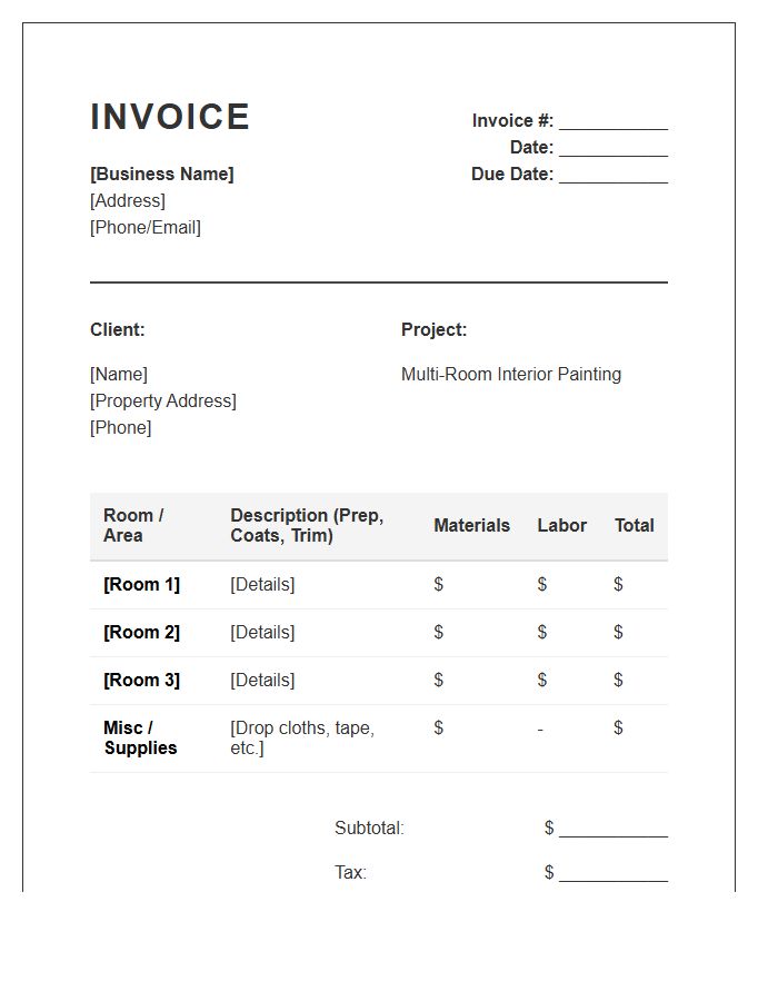 Multi Room Painting Project Invoice Template