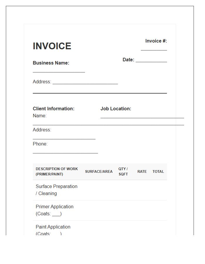 Primer And Paint Application Invoice Template