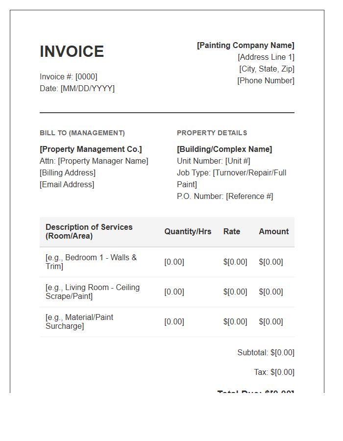 Property Management Interior Painting Invoice Template