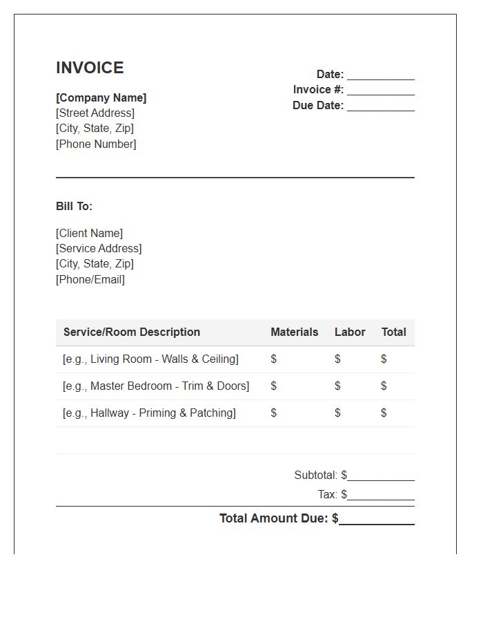 Residential Interior Painting Service Invoice Template