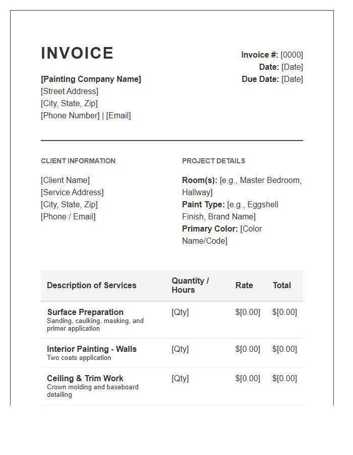Standard Interior Repainting Service Invoice Template
