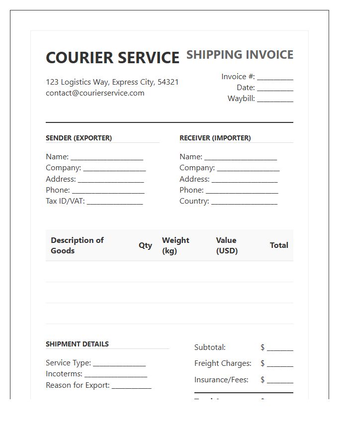 Courier Service International Shipping Invoice Template