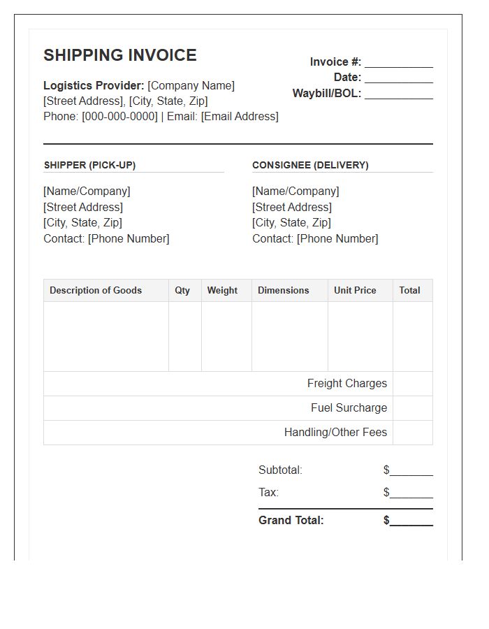 Door To Door Logistics Shipping Invoice Template