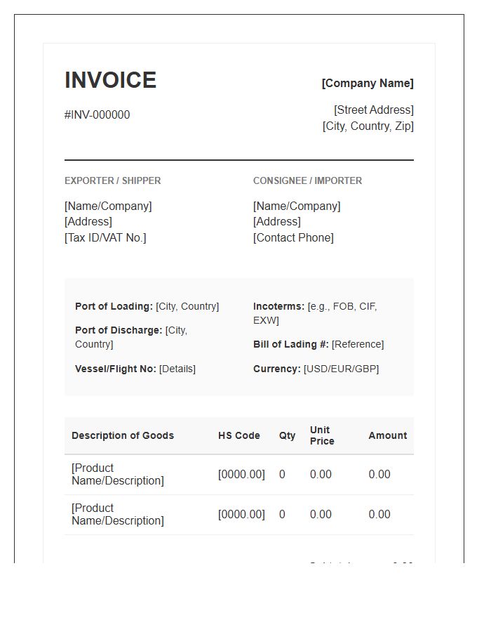 Global Supply Chain Shipping Invoice Template