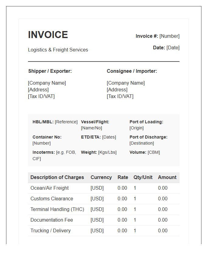 Import Export Logistics Billing Invoice Template