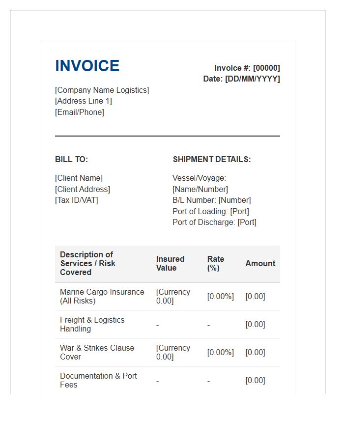 Marine Insurance Logistics Shipping Invoice Template