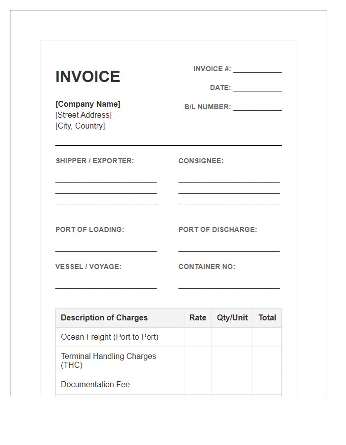 Port To Port Freight Shipping Invoice Template