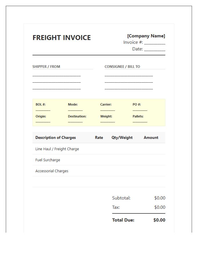 Professional Freight Logistics Shipping Invoice Template