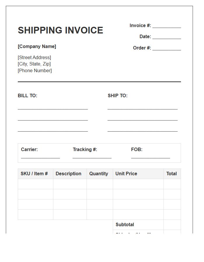 Warehousing And Distribution Shipping Invoice Template