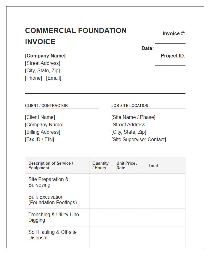 Commercial Foundation Digging Invoice Template