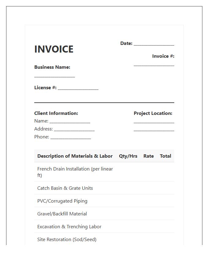 Drainage System Installation Invoice Template