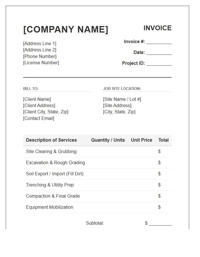 Earthwork And Site Development Invoice Template