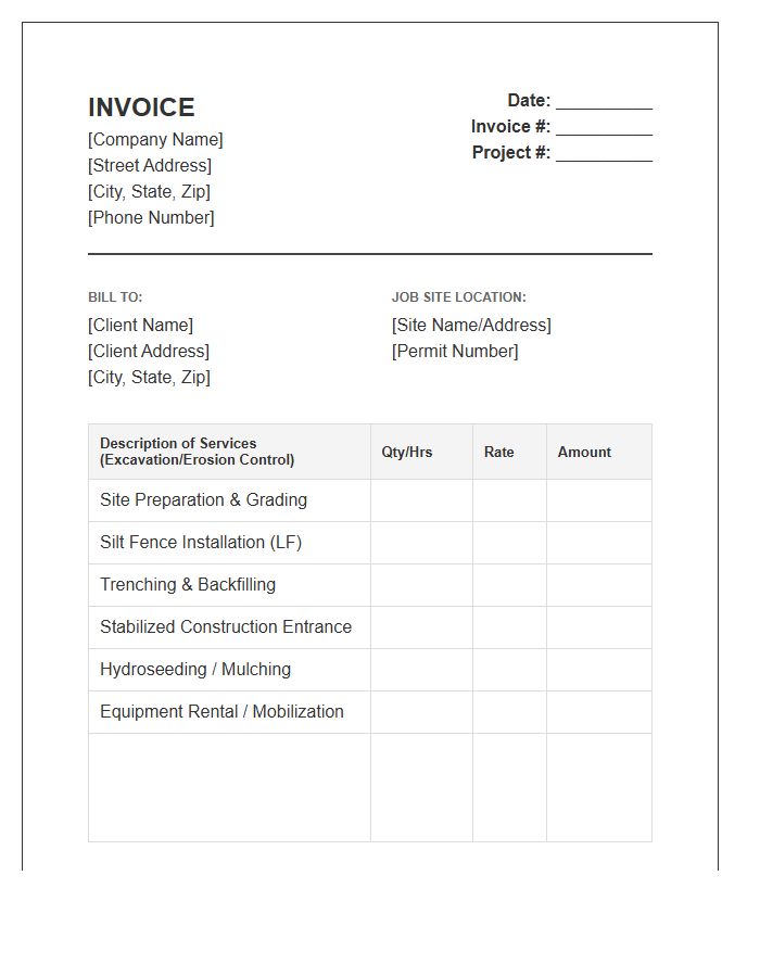 Erosion Control And Excavation Invoice Template
