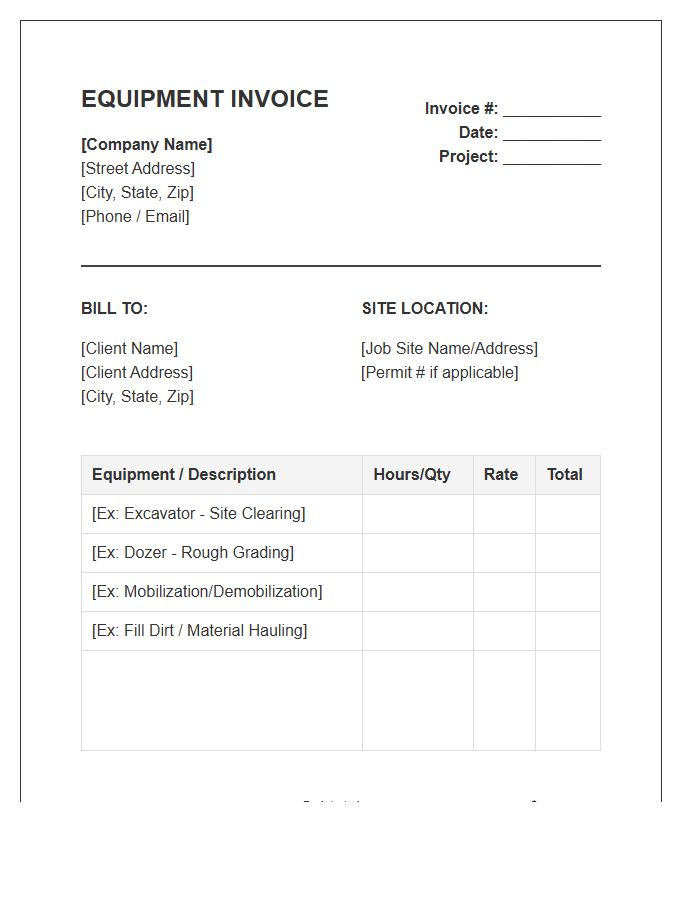 Heavy Equipment Site Prep Invoice Template