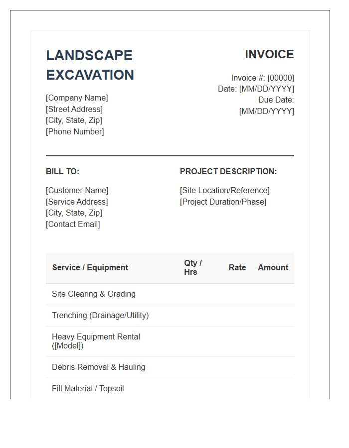 Landscape Excavation Service Invoice Template