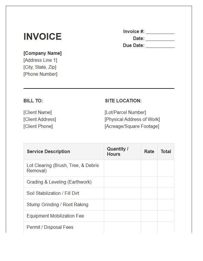 Lot Leveling And Clearing Invoice Template