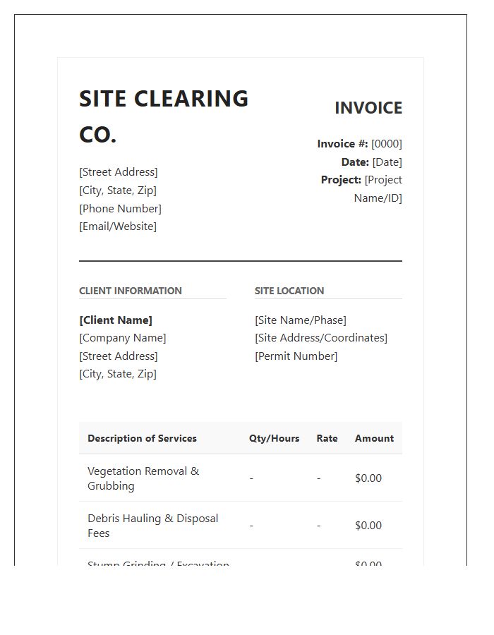 Professional Site Clearing Invoice Template