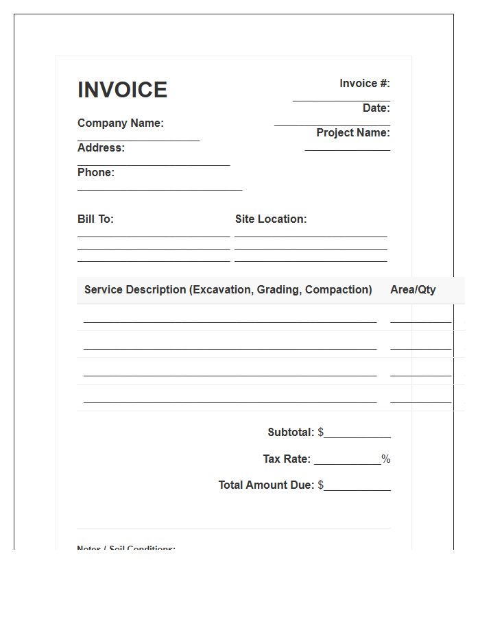 Subgrade Preparation Service Invoice Template