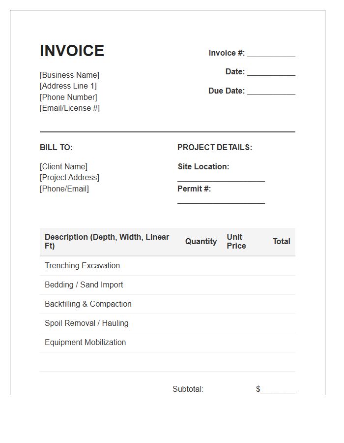 Trenching And Backfilling Invoice Template