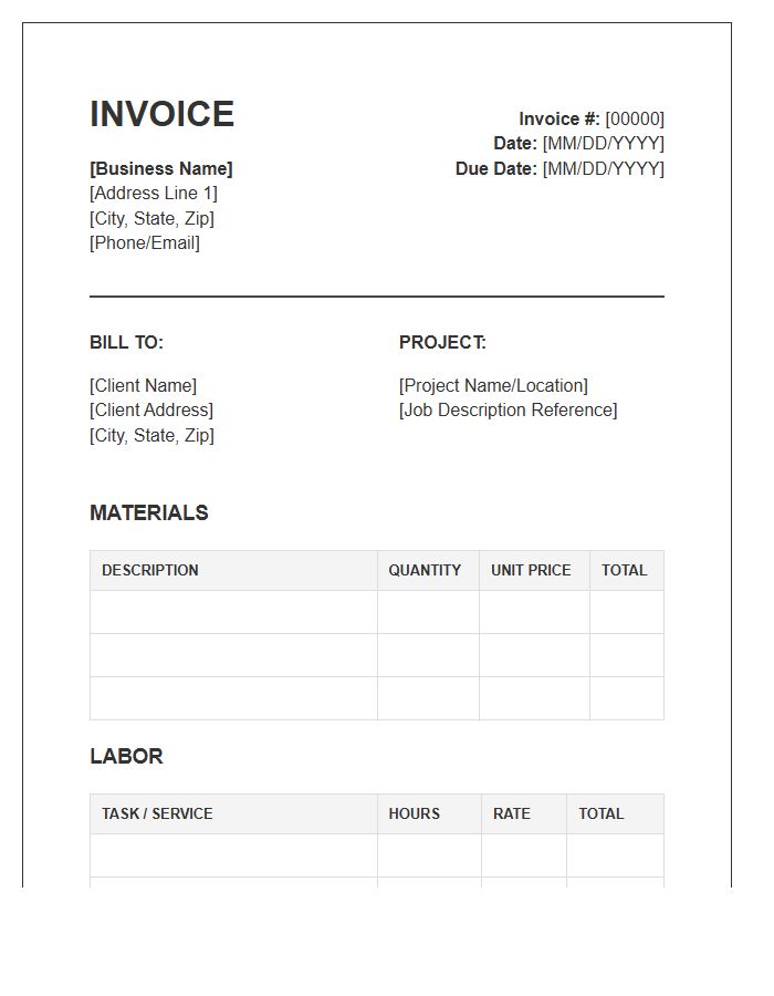 Carpentry Material And Labor Invoice Template