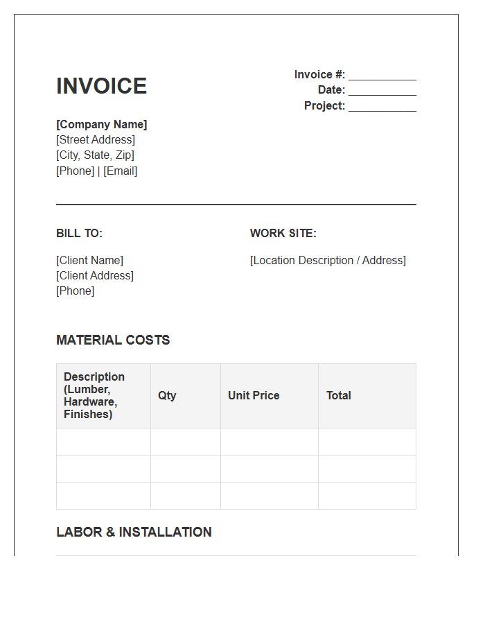 Carpentry Remodeling Material Labor Invoice Template