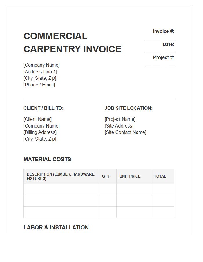 Commercial Carpenter Material Labor Invoice Template