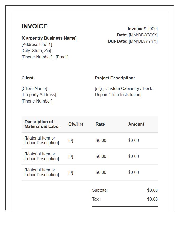 Residential Carpentry Work Invoice Template