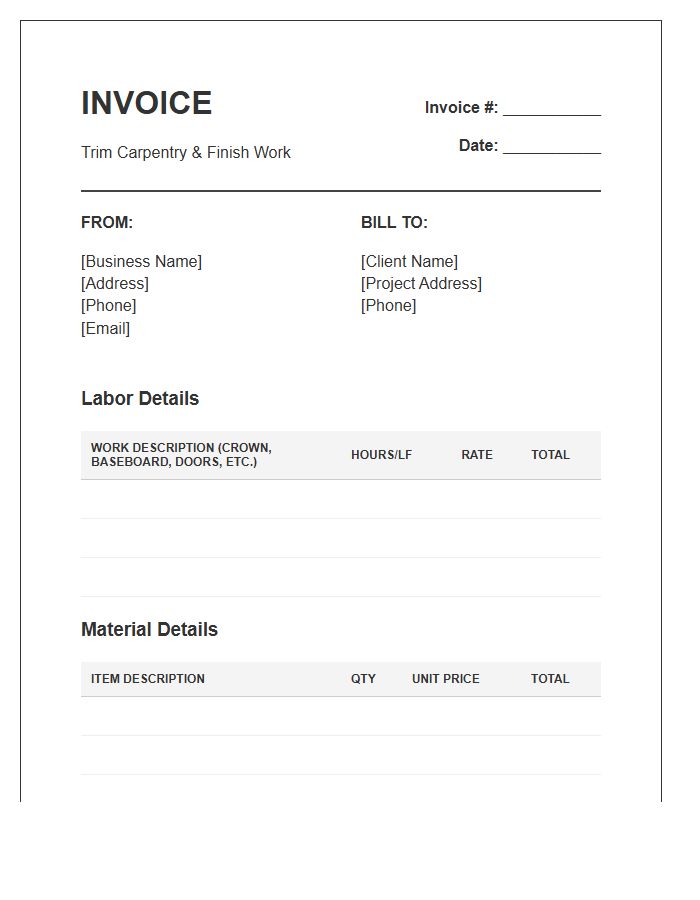 Trim Carpentry Material Labor Invoice Template