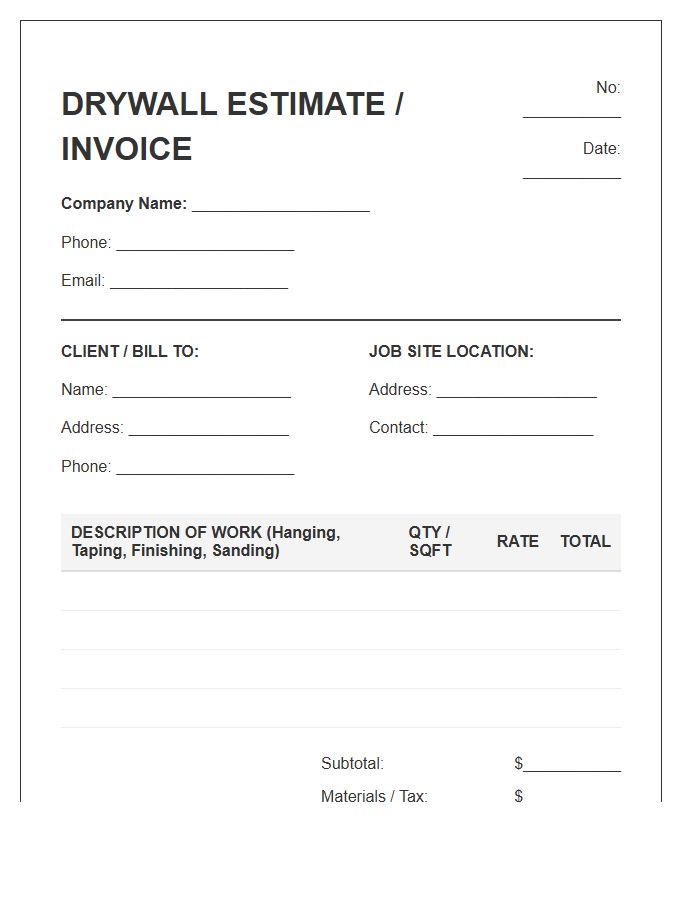 Drywall Construction Estimate And Invoice Template