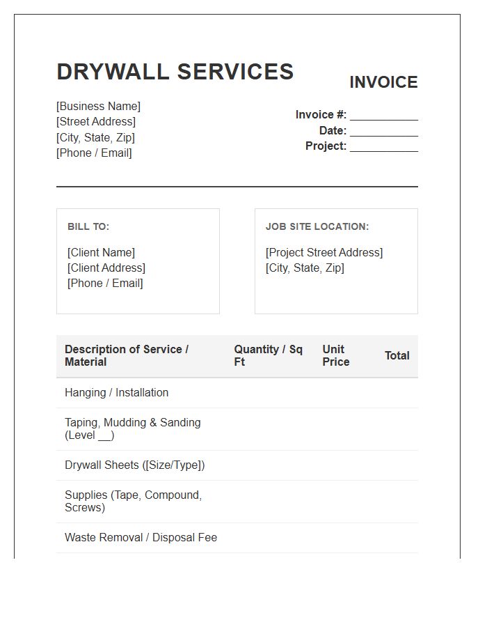 Drywall Installation Services Invoice Template