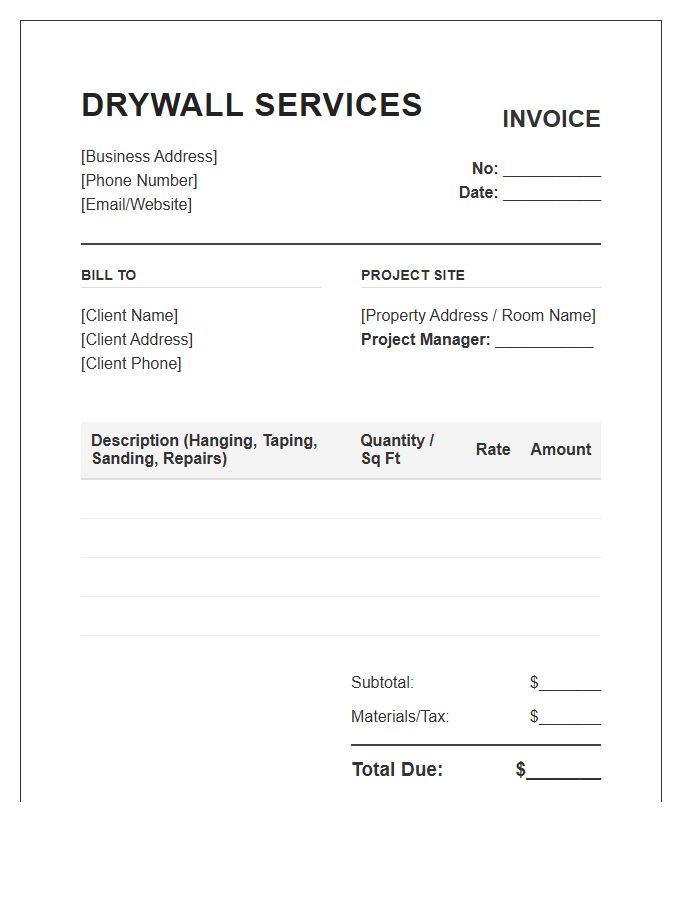 Drywall Renovation Billing Invoice Template