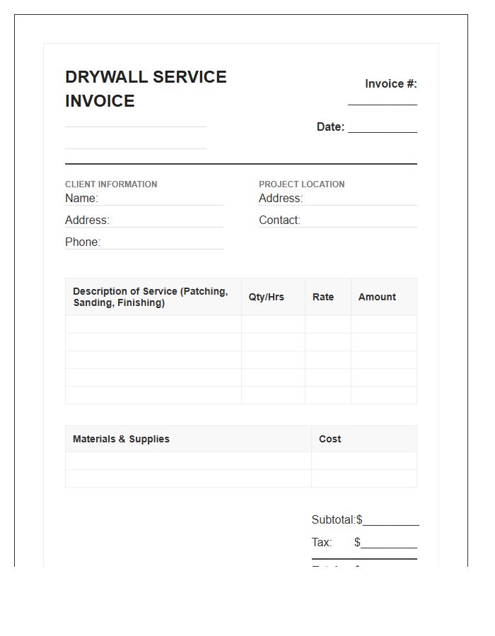 Drywall Repair And Maintenance Invoice Template