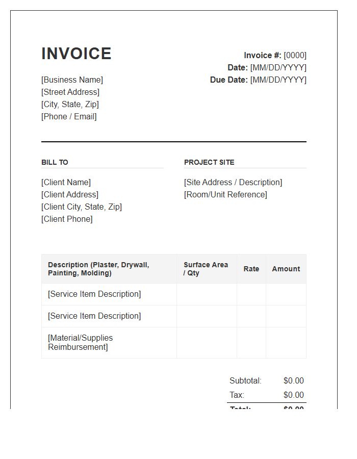 Interior Wall Finishing Invoice Template